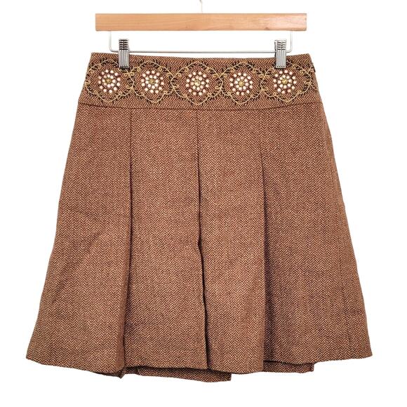 Loft Petites Womens Pleated Wool Sequin Skirt 4P Embroidered Chevron Tweed Lined - Picture 1 of 8